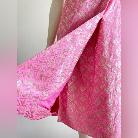 Richard Kaplan 1960s Pink Gold Metallic Thread Belted Vintage Shift Dress - Picture 14 of 16